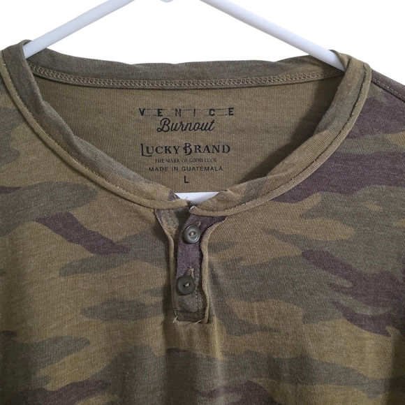 Lucky Brand Men's Camo Long Sleeve Tee Venice Burnout Size Large - Picture 2 of 5